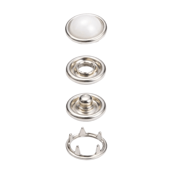 11.5 mm Pearl Face Snap Ring Button- White face and Nickel parts - Pack Of 720 Pieces (5 Gross)